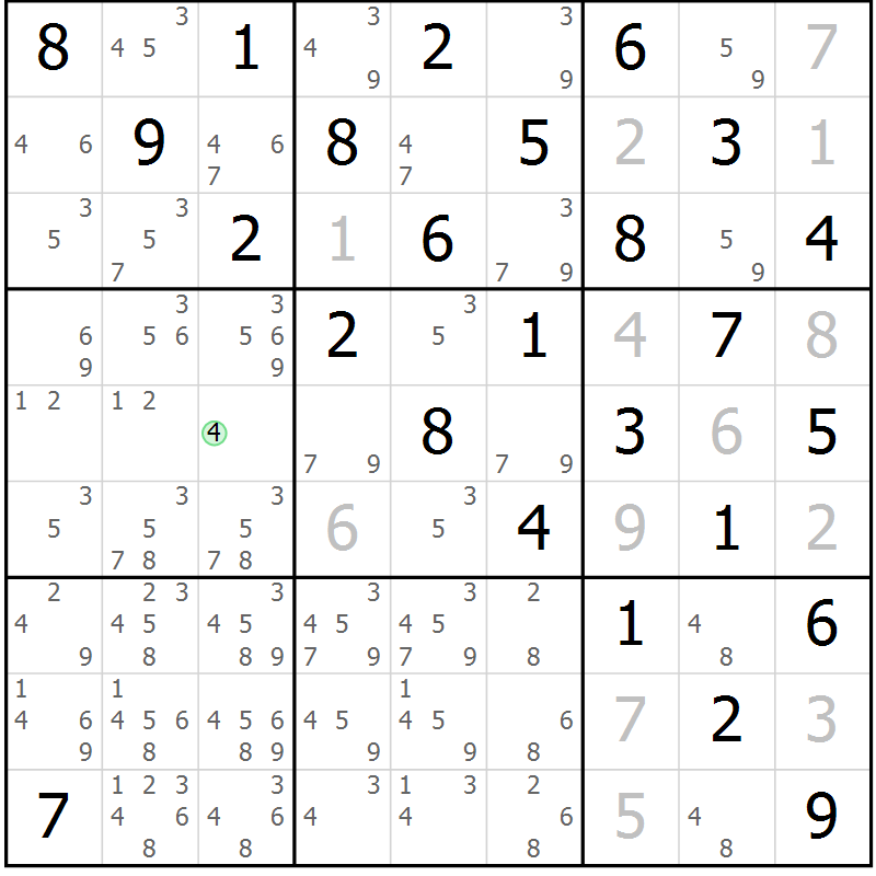 Position des candidats pour la solution de la Gr 82 page 85 du magazine de sudoku Maestro n° 103