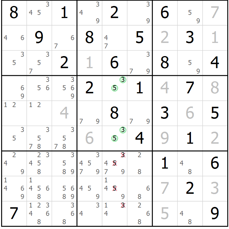 Position des candidats pour la solution de la Gr 82 page 85 du magazine de sudoku Maestro n° 103