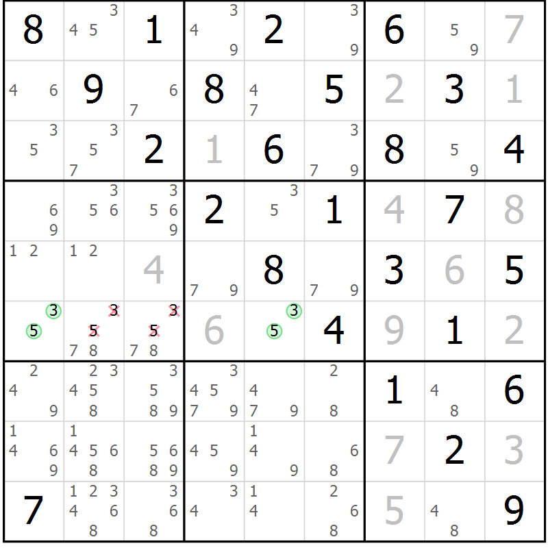 Position des candidats pour la solution de la Gr 82 page 85 du magazine de sudoku Maestro n° 103