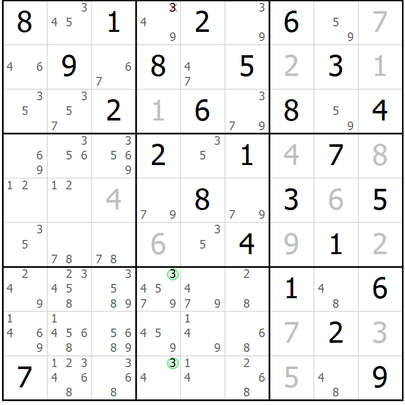 Position des candidats pour la solution de la Gr 82 page 85 du magazine de sudoku Maestro n° 103