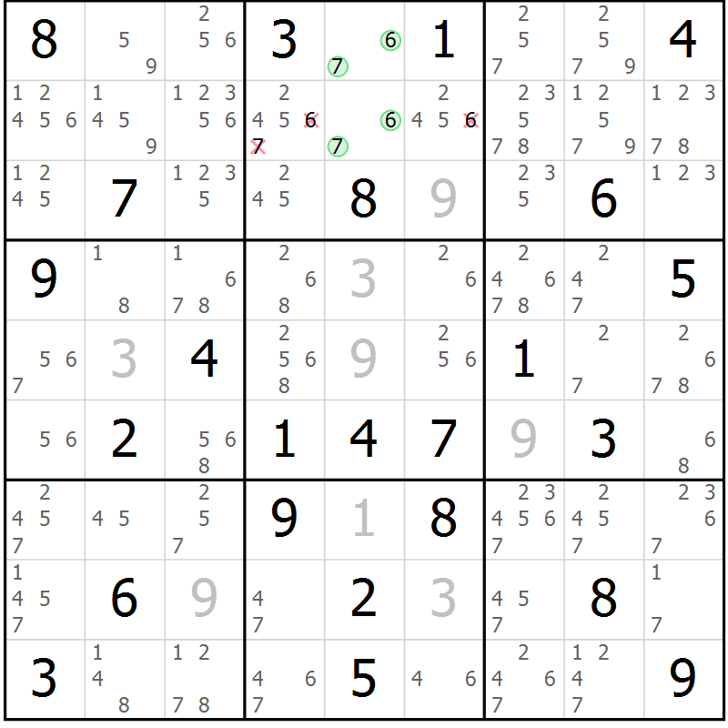Position des candidats pour la solution de la Gr 83 page 86 du magazine de sudoku Maestro n° 103