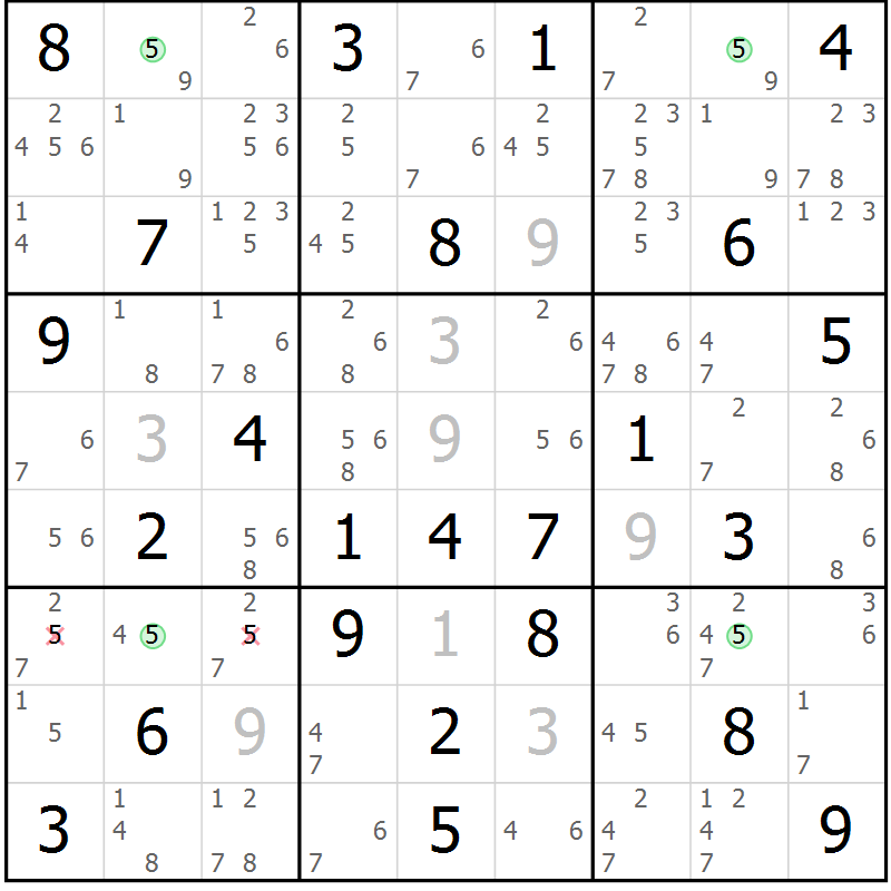 Position des candidats pour la solution de la Gr 83 page 86 du magazine de sudoku Maestro n° 103