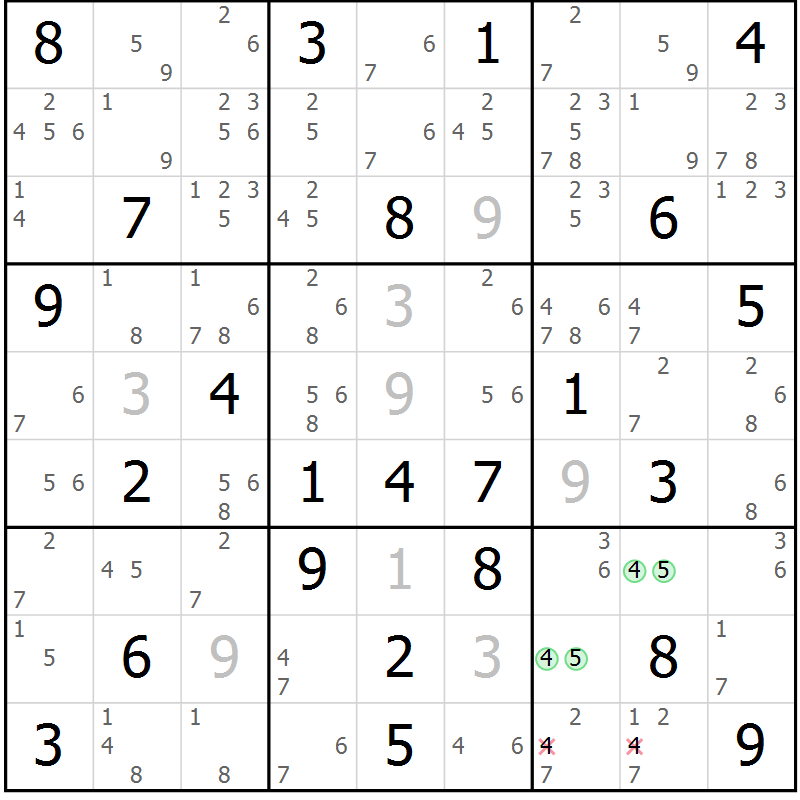 Position des candidats pour la solution de la Gr 83 page 86 du magazine de sudoku Maestro n° 103