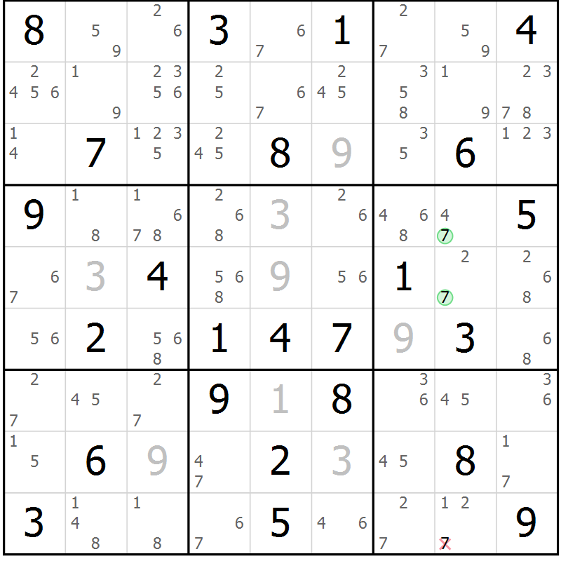 Position des candidats pour la solution de la Gr 83 page 86 du magazine de sudoku Maestro n° 103