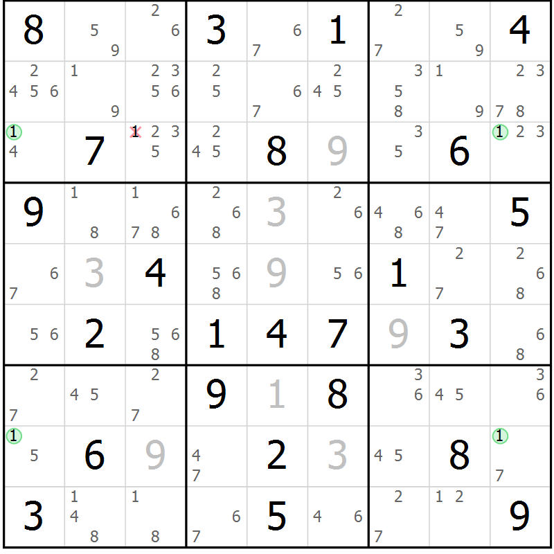 Position des candidats pour la solution de la Gr 83 page 86 du magazine de sudoku Maestro n° 103