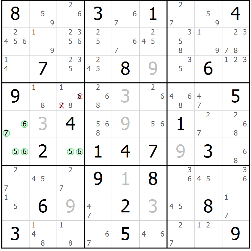 Position des candidats pour la solution de la Gr 83 page 86 du magazine de sudoku Maestro n° 103