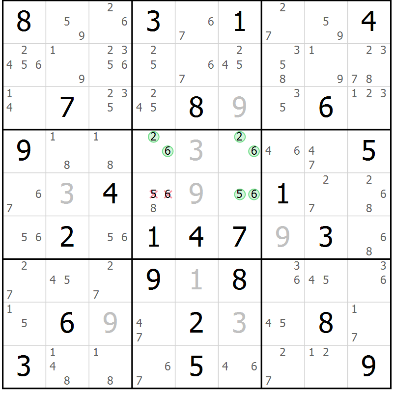Position des candidats pour la solution de la Gr 83 page 86 du magazine de sudoku Maestro n° 103