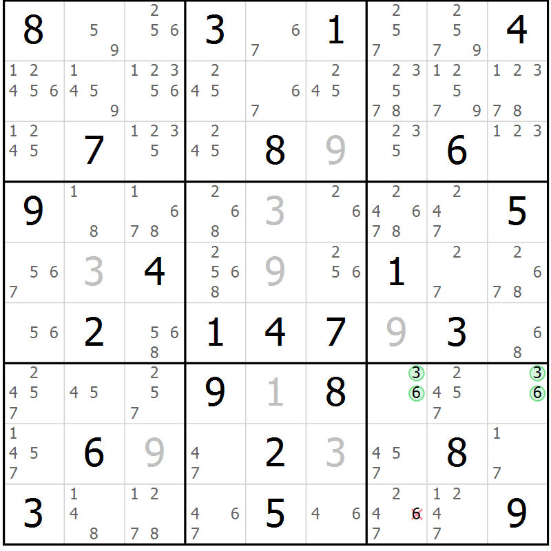 Position des candidats pour la solution de la Gr 83 page 86 du magazine de sudoku Maestro n° 103