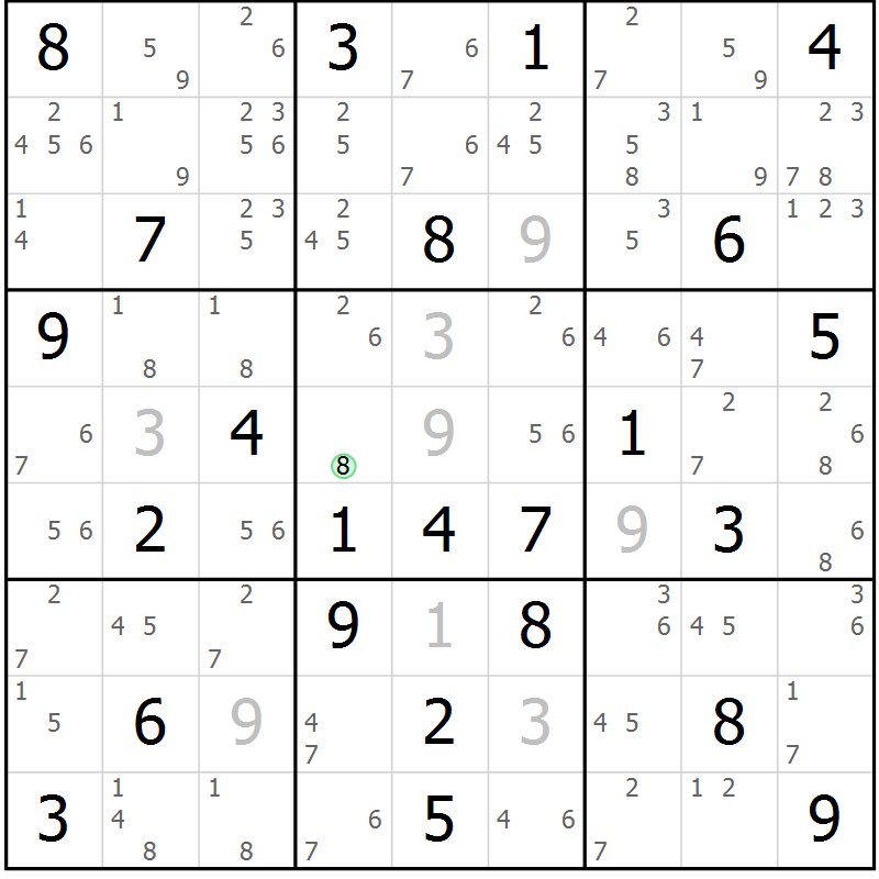 Position des candidats pour la solution de la Gr 83 page 86 du magazine de sudoku Maestro n° 103
