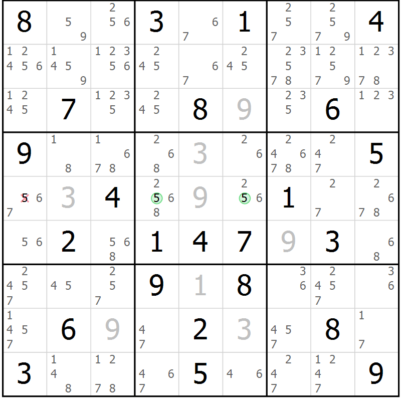 Position des candidats pour la solution de la Gr 83 page 86 du magazine de sudoku Maestro n° 103