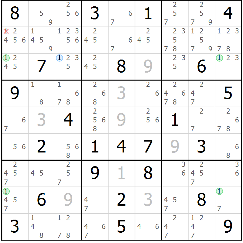 Position des candidats pour la solution de la Gr 83 page 86 du magazine de sudoku Maestro n° 103