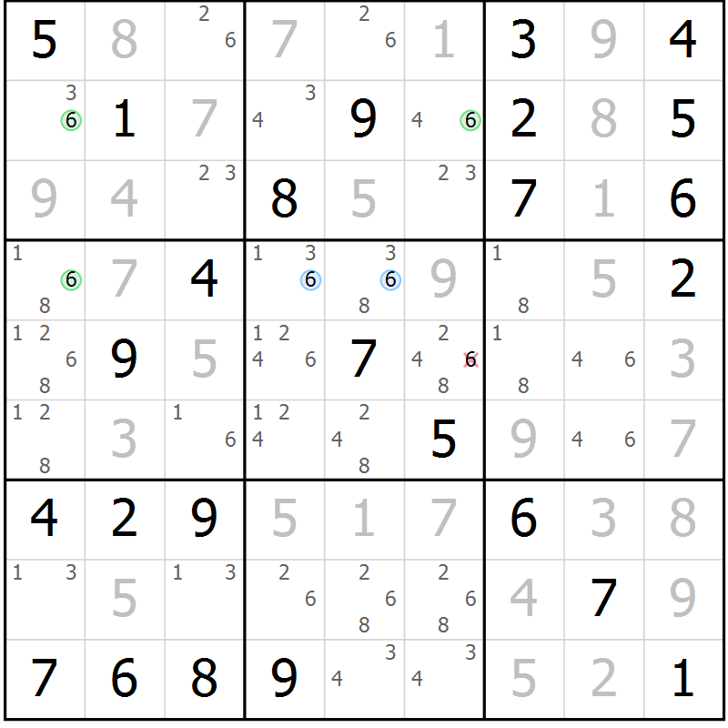 Position des candidats pour la solution de la Gr 84 page 87 du magazine de sudoku Maestro n° 103