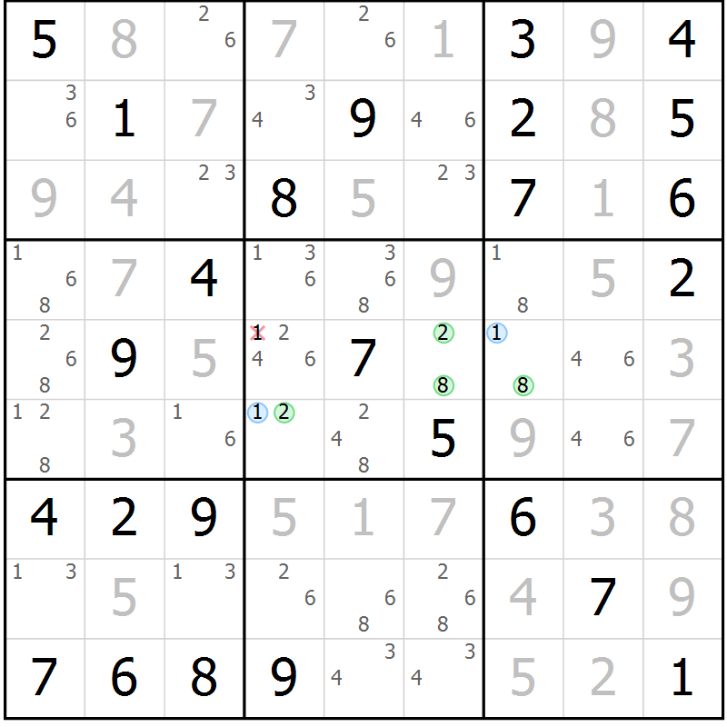 Position des candidats pour la solution de la Gr 84 page 87 du magazine de sudoku Maestro n° 103