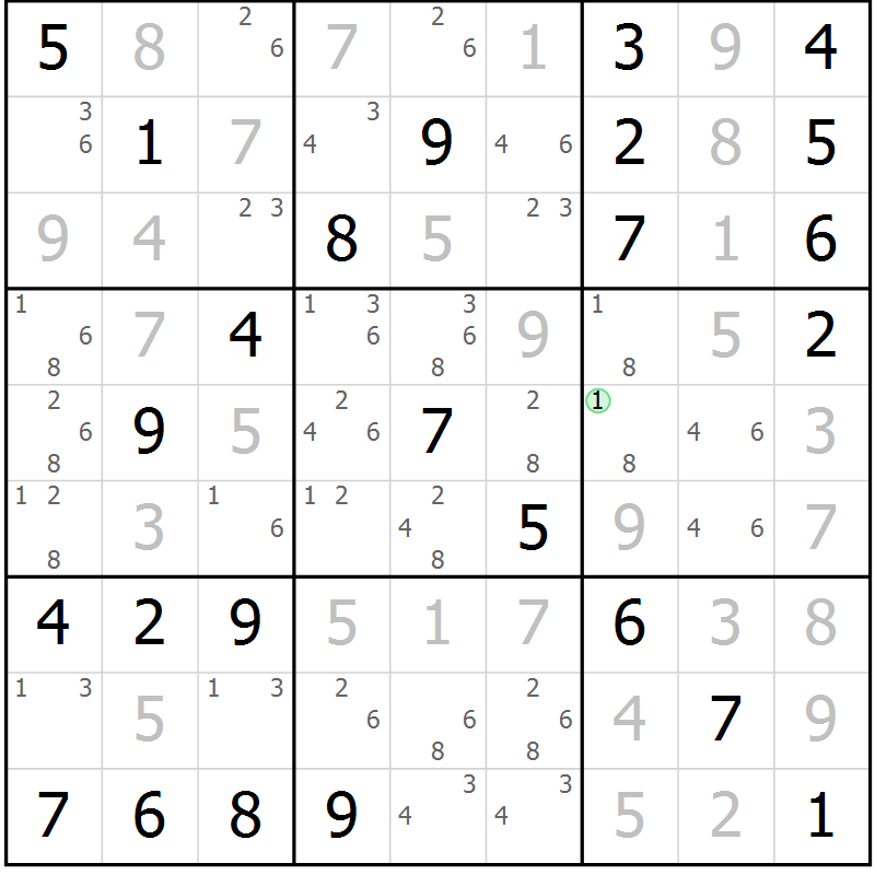 Position des candidats pour la solution de la Gr 84 page 87 du magazine de sudoku Maestro n° 103