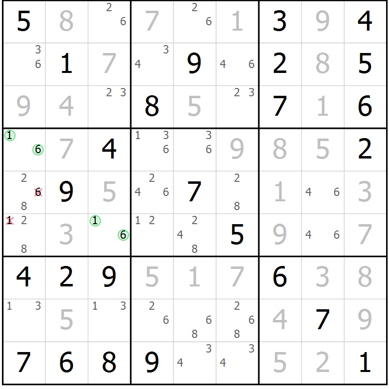 Position des candidats pour la solution de la Gr 84 page 87 du magazine de sudoku Maestro n° 103