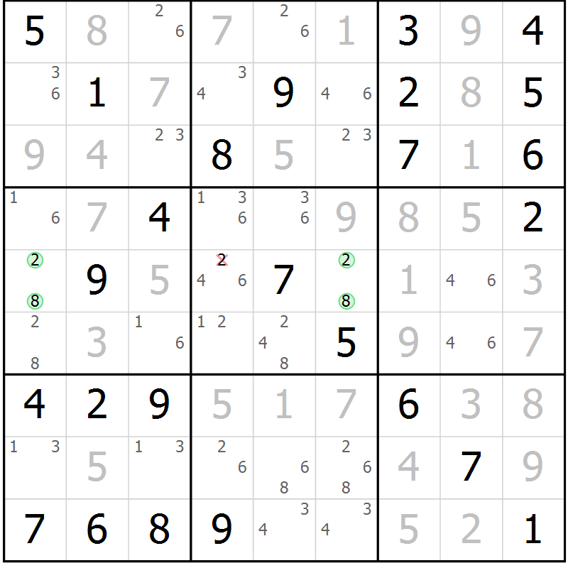 Position des candidats pour la solution de la Gr 84 page 87 du magazine de sudoku Maestro n° 103