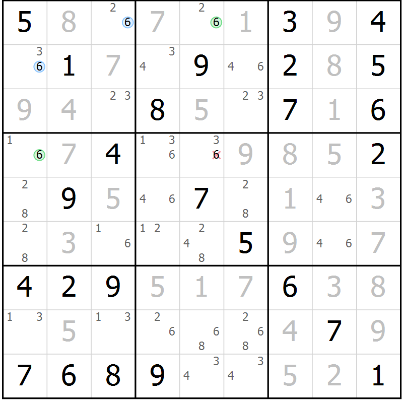 Position des candidats pour la solution de la Gr 84 page 87 du magazine de sudoku Maestro n° 103