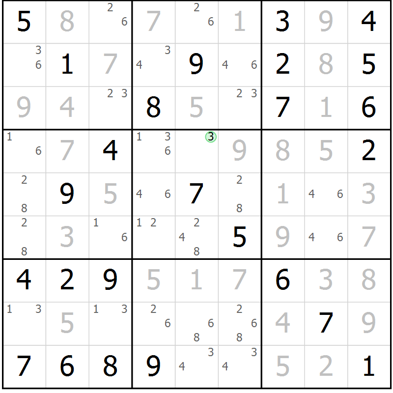 Position des candidats pour la solution de la Gr 84 page 87 du magazine de sudoku Maestro n° 103