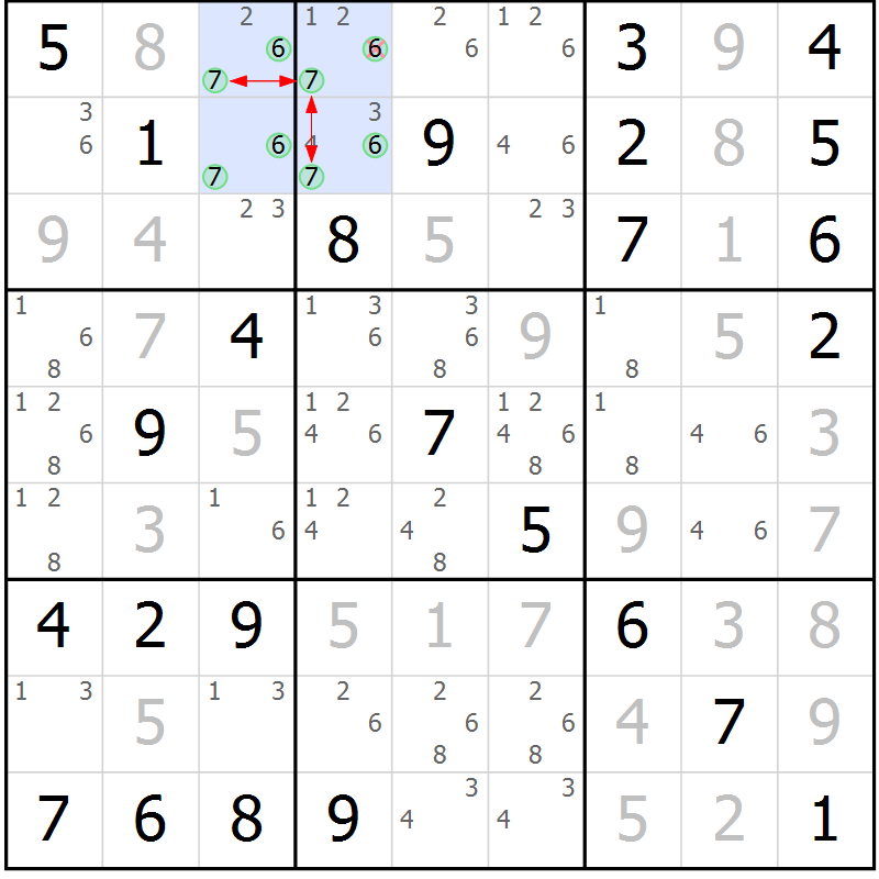 Position des candidats pour la solution de la Gr 84 page 87 du magazine de sudoku Maestro n° 103