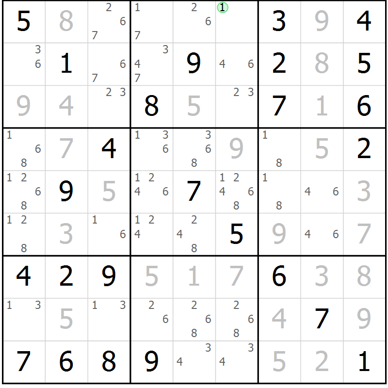 Position des candidats pour la solution de la Gr 84 page 87 du magazine de sudoku Maestro n° 103