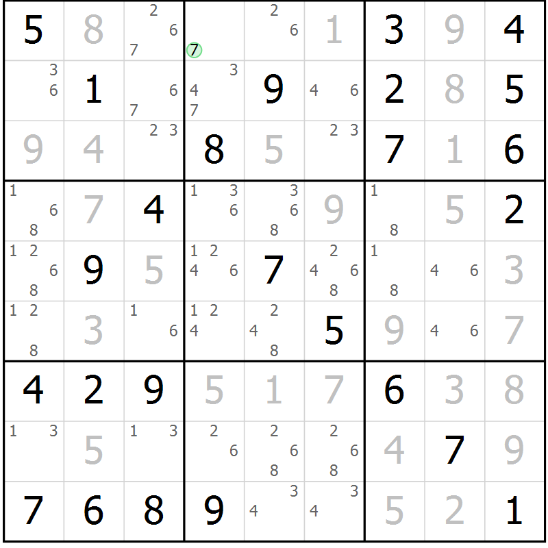 Position des candidats pour la solution de la Gr 84 page 87 du magazine de sudoku Maestro n° 103
