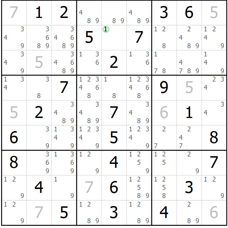 Position des candidats pour la solution de la Gr 9 page 12 du magazine de sudoku Maestro n° 103