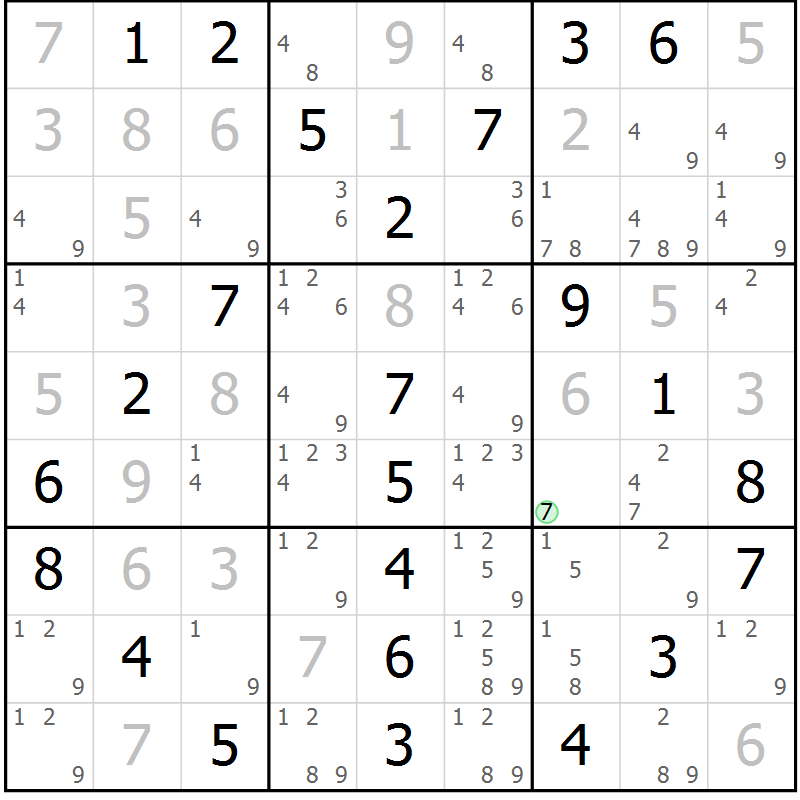 Position des candidats pour la solution de la Gr 9 page 12 du magazine de sudoku Maestro n° 103
