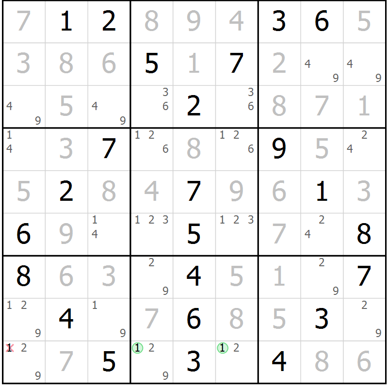 Position des candidats pour la solution de la Gr 9 page 12 du magazine de sudoku Maestro n° 103