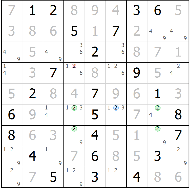 Position des candidats pour la solution de la Gr 9 page 12 du magazine de sudoku Maestro n° 103