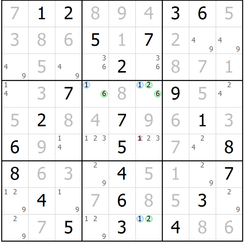 Position des candidats pour la solution de la Gr 9 page 12 du magazine de sudoku Maestro n° 103
