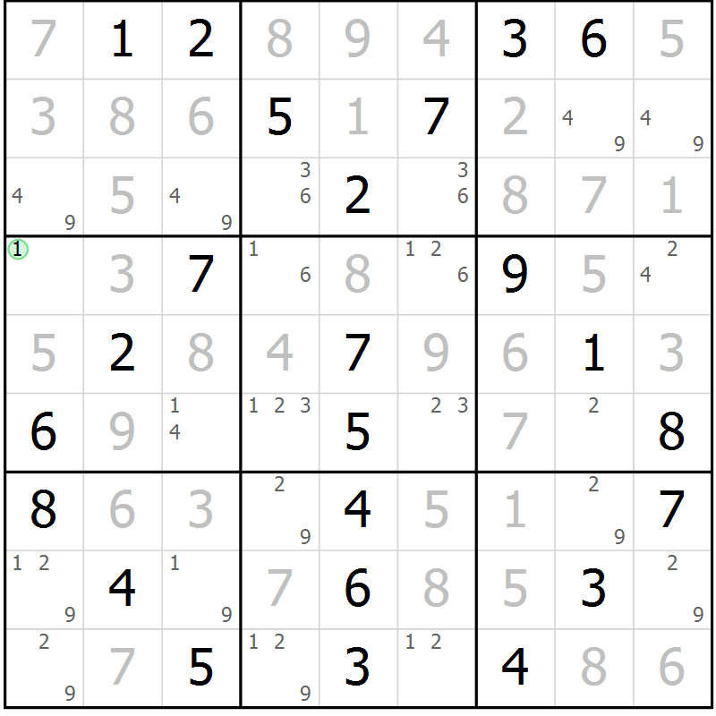 Position des candidats pour la solution de la Gr 9 page 12 du magazine de sudoku Maestro n° 103