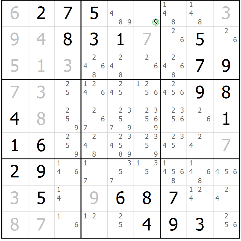 Position des candidats pour la solution de la Gr 1 page 4 du magazine de sudoku Maestro n° 104