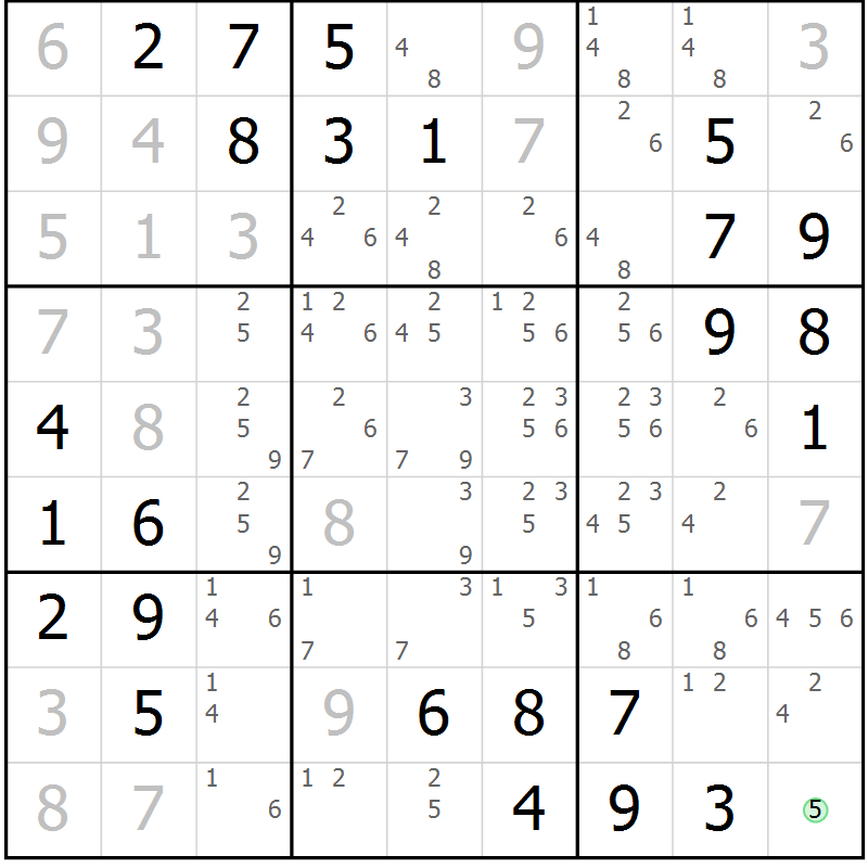 Position des candidats pour la solution de la Gr 1 page 4 du magazine de sudoku Maestro n° 104