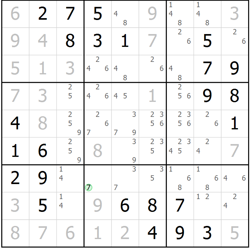 Position des candidats pour la solution de la Gr 1 page 4 du magazine de sudoku Maestro n° 104