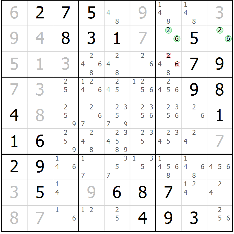 Position des candidats pour la solution de la Gr 1 page 4 du magazine de sudoku Maestro n° 104