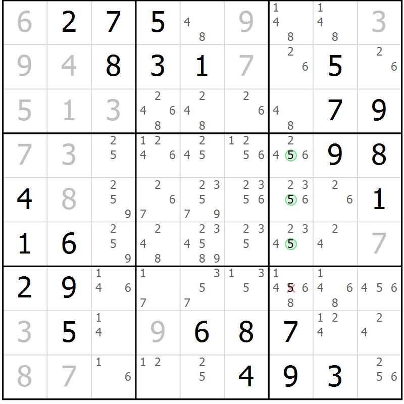 Position des candidats pour la solution de la Gr 1 page 4 du magazine de sudoku Maestro n° 104