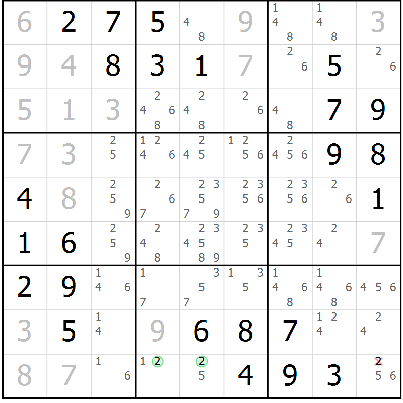 Position des candidats pour la solution de la Gr 1 page 4 du magazine de sudoku Maestro n° 104
