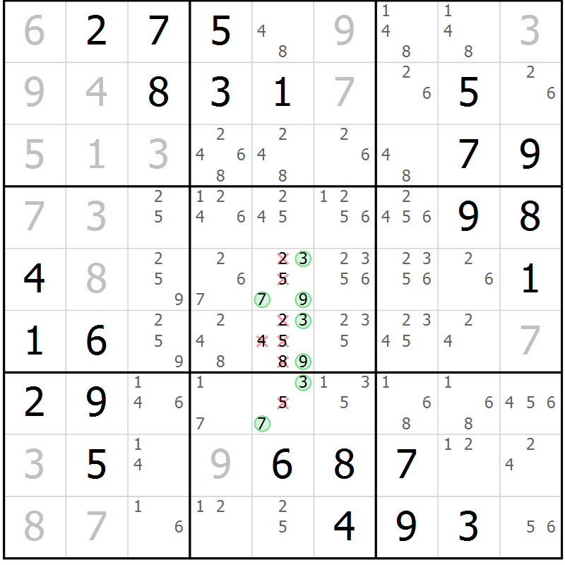 Position des candidats pour la solution de la Gr 1 page 4 du magazine de sudoku Maestro n° 104