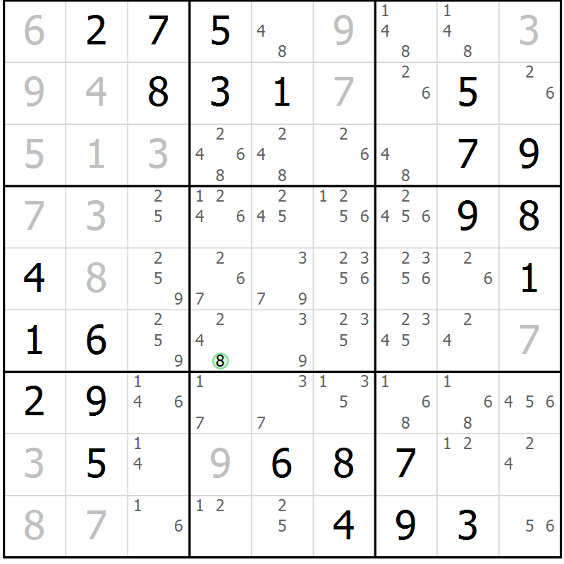 Position des candidats pour la solution de la Gr 1 page 4 du magazine de sudoku Maestro n° 104