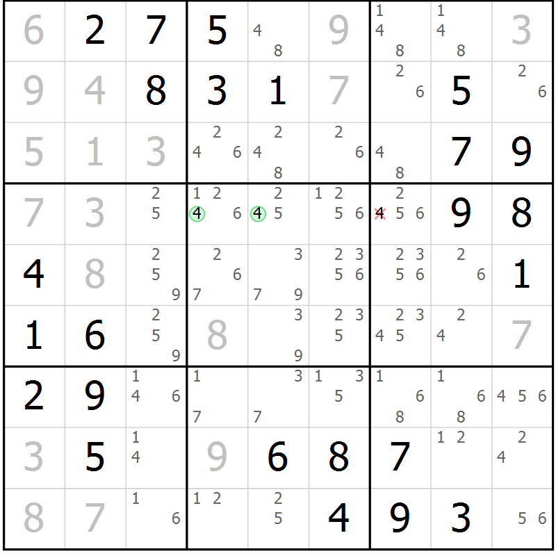 Position des candidats pour la solution de la Gr 1 page 4 du magazine de sudoku Maestro n° 104