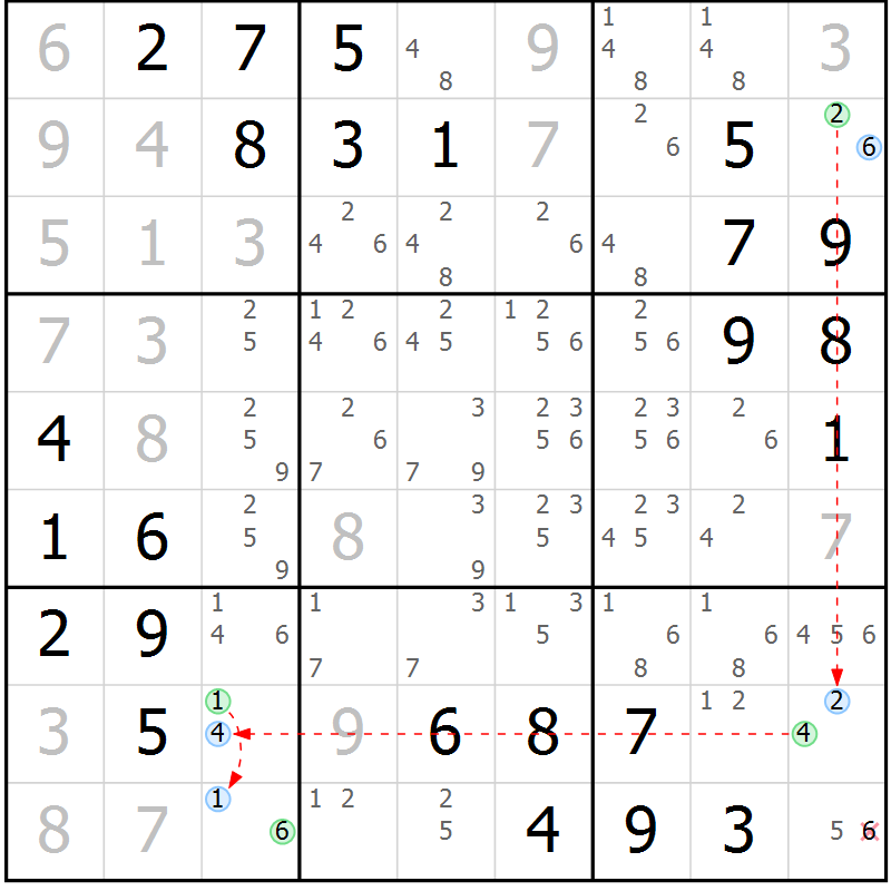Position des candidats pour la solution de la Gr 1 page 4 du magazine de sudoku Maestro n° 104