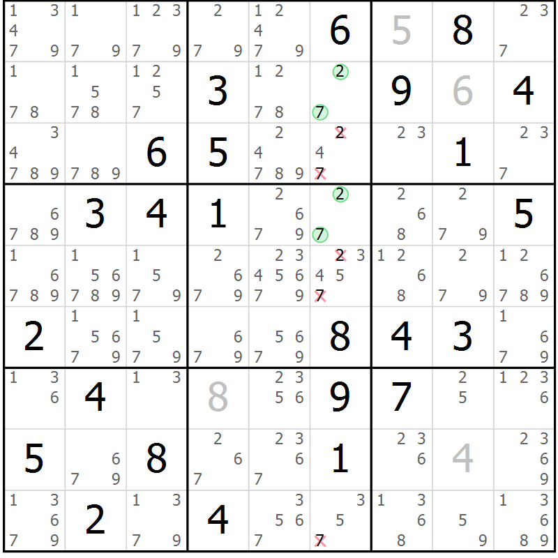 Position des candidats pour la solution de la Gr 10 page 13 du magazine de sudoku Maestro n° 104
