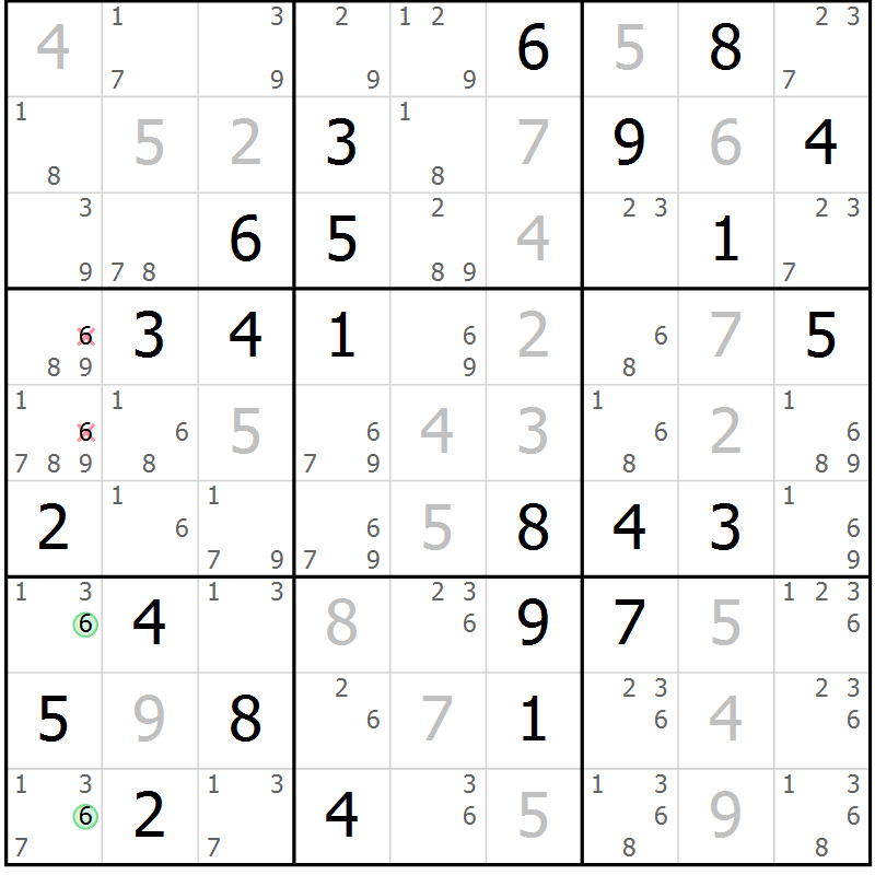 Position des candidats pour la solution de la Gr 10 page 13 du magazine de sudoku Maestro n° 104