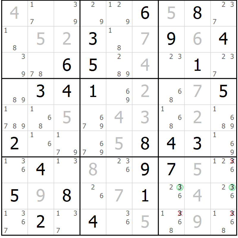 Position des candidats pour la solution de la Gr 10 page 13 du magazine de sudoku Maestro n° 104
