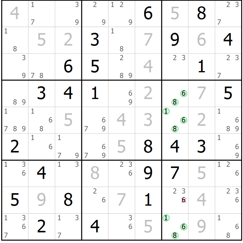 Position des candidats pour la solution de la Gr 10 page 13 du magazine de sudoku Maestro n° 104