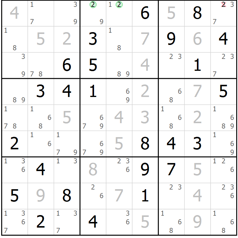Position des candidats pour la solution de la Gr 10 page 13 du magazine de sudoku Maestro n° 104