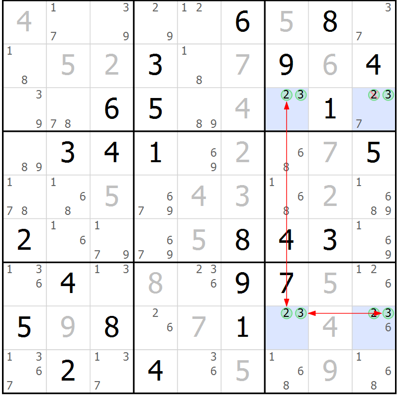 Position des candidats pour la solution de la Gr 10 page 13 du magazine de sudoku Maestro n° 104