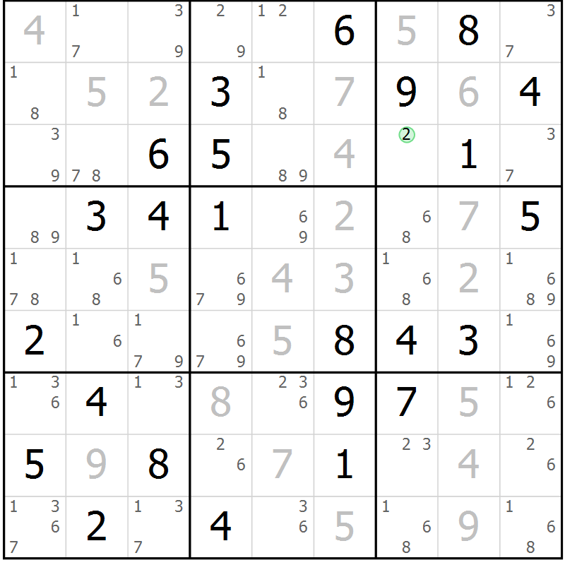 Position des candidats pour la solution de la Gr 10 page 13 du magazine de sudoku Maestro n° 104