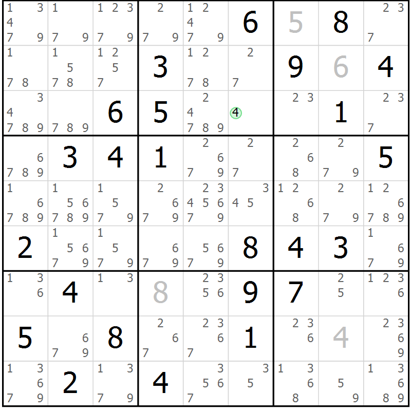 Position des candidats pour la solution de la Gr 10 page 13 du magazine de sudoku Maestro n° 104