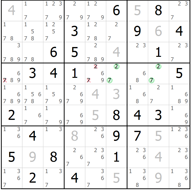 Position des candidats pour la solution de la Gr 10 page 13 du magazine de sudoku Maestro n° 104